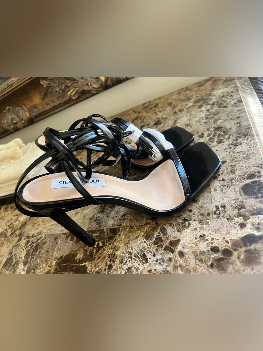 Steve Madden Black Patent Lace-Up Stiletto Sandals